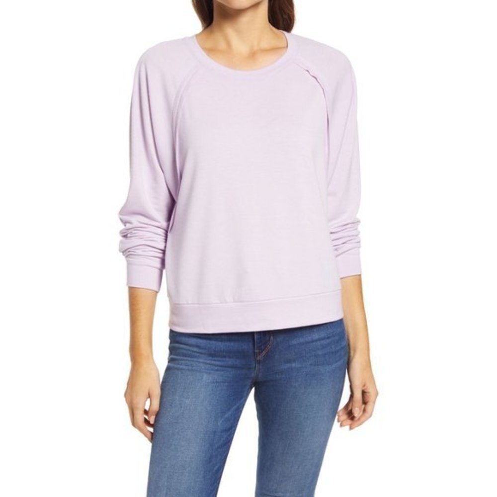 GIBSONLOOK Purple Raw Edge Long Sleeve Pullover Sweatshirt - Small
